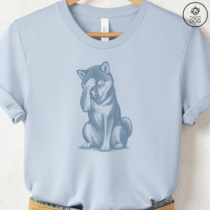 Shiba Inu Facepalm T-Shirt Light Blue Taco-Dog