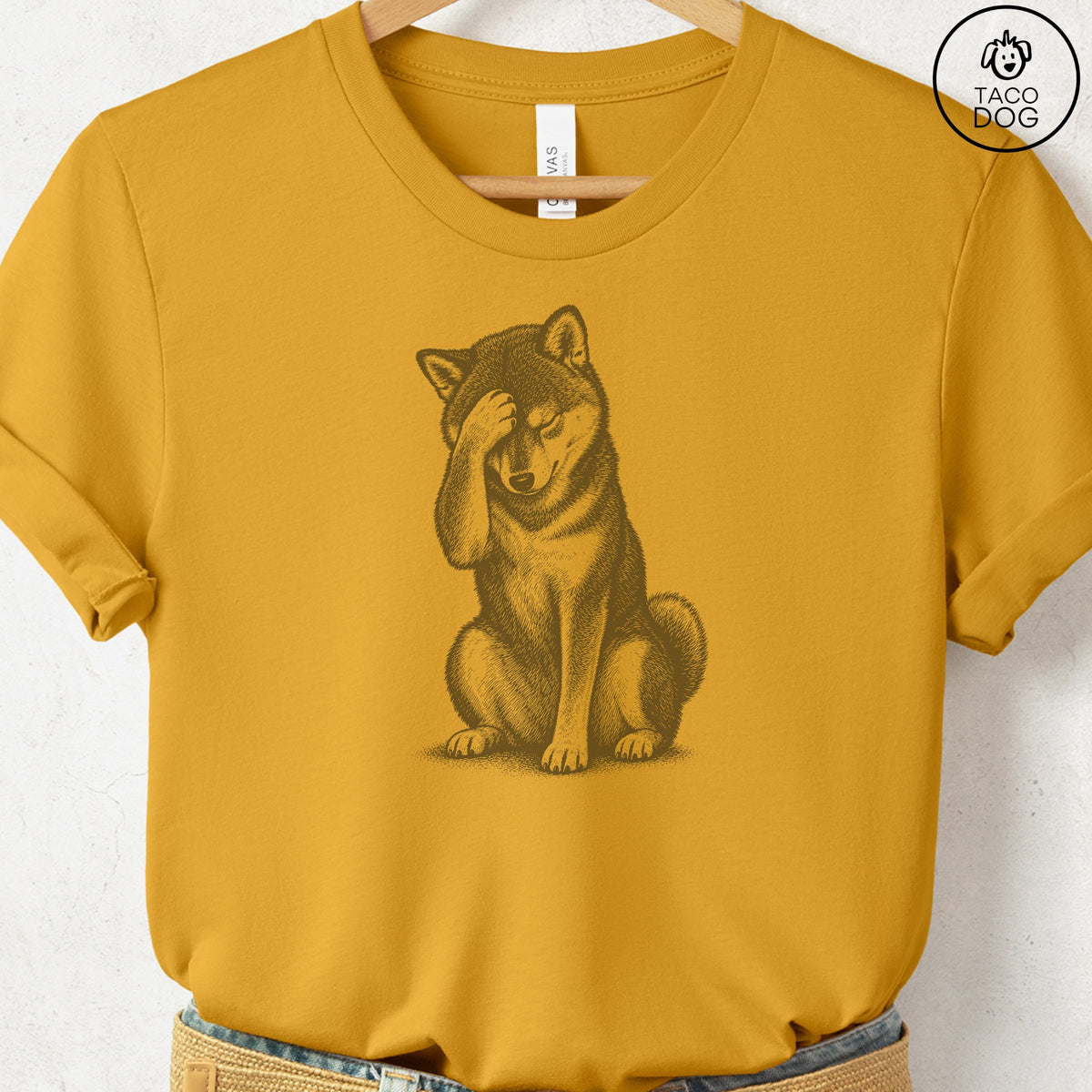 Shiba Inu Facepalm T-Shirt Mustard Taco-Dog