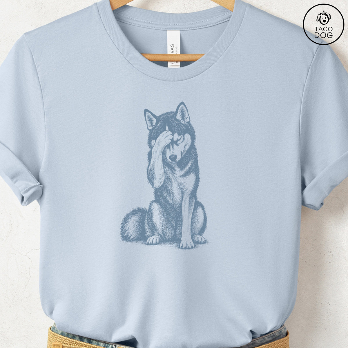 Husky Facepalm T-Shirt Light Blue Taco-Dog