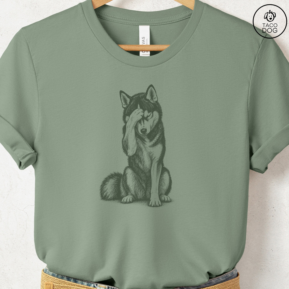 Husky Facepalm T-Shirt Sage Taco-Dog
