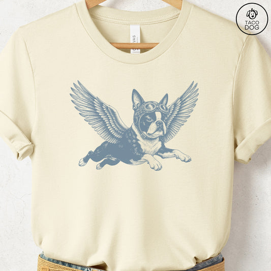 Boston Terrier Flight Risk T-Shirt Natural S Taco-Dog