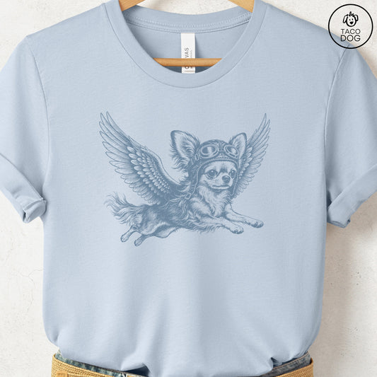 Chihuahua Flight Risk T-Shirt Light Blue S Taco-Dog