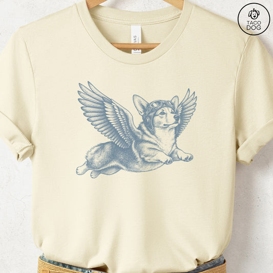 Corgi Flight Risk T-Shirt Natural S Taco-Dog