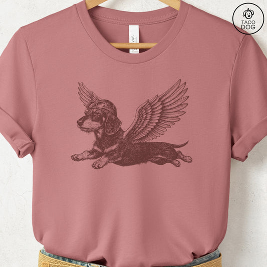 Dachshund Flight Risk T-Shirt Heather Mauve S Taco-Dog