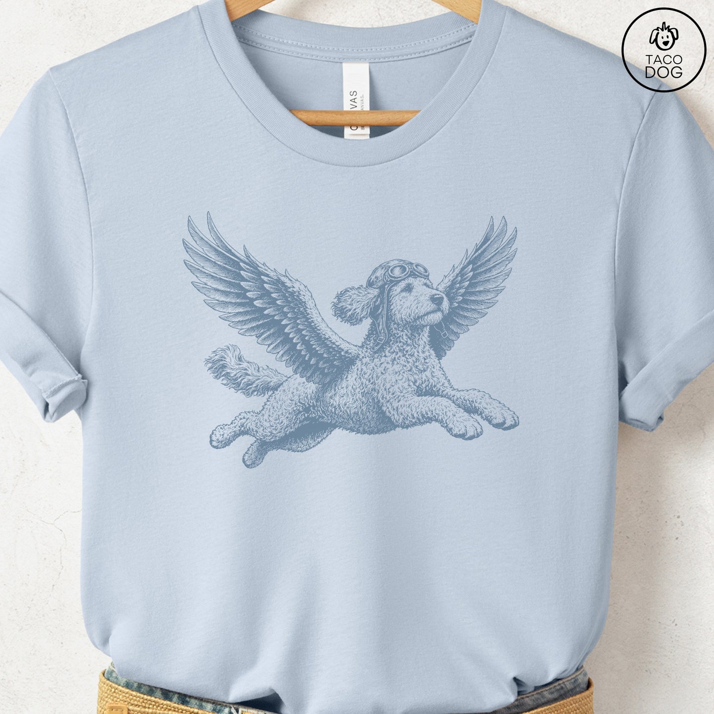 Doodle Flight Risk T-Shirt Light Blue Taco-Dog