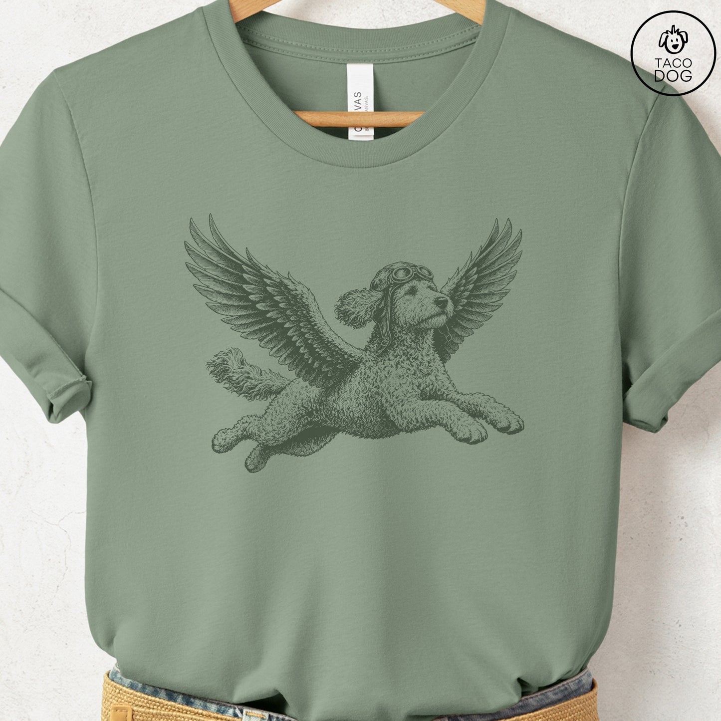 Doodle Flight Risk T-Shirt Sage Taco-Dog
