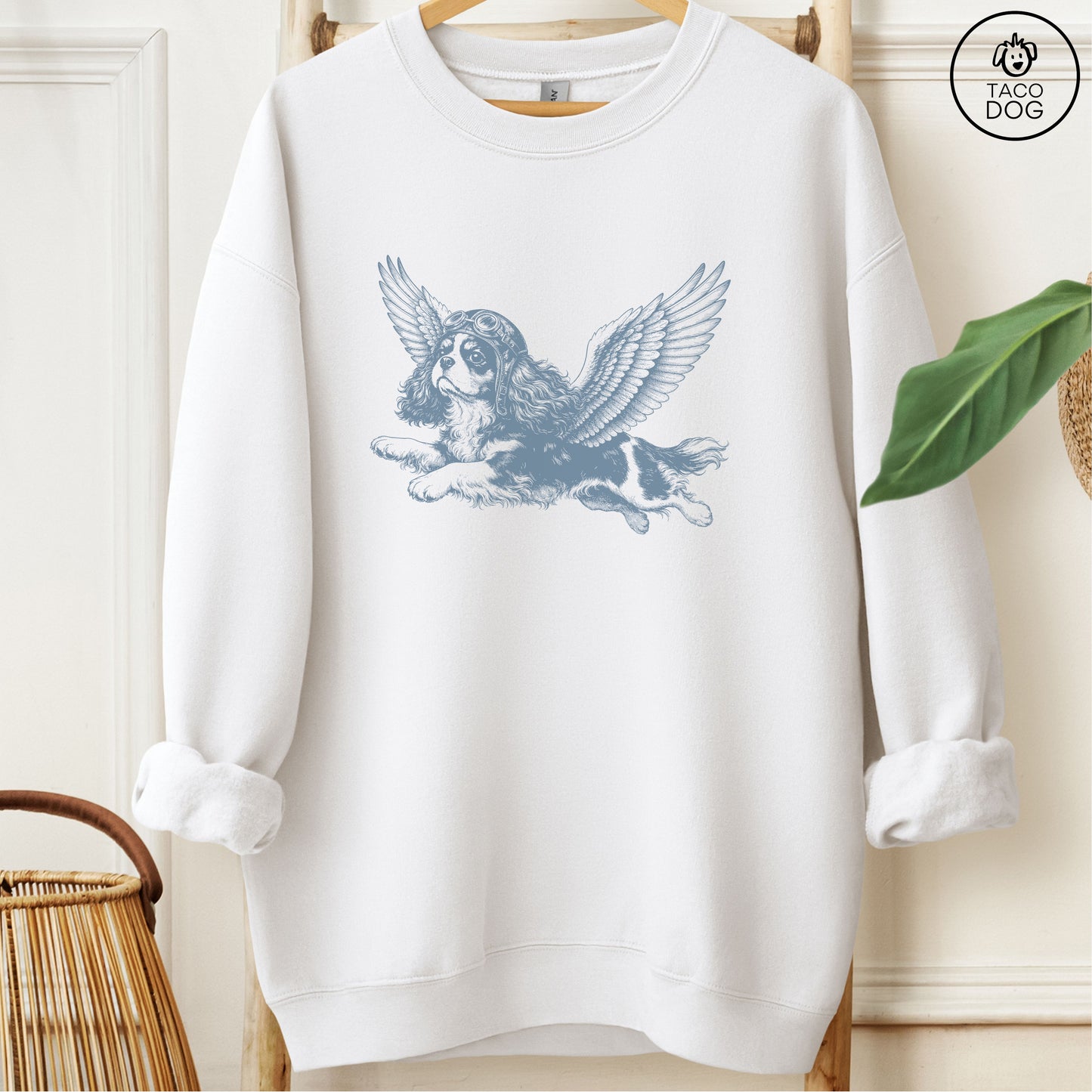 Cavalier King Charles Spaniel Flight Risk Sweatshirt White Taco-Dog