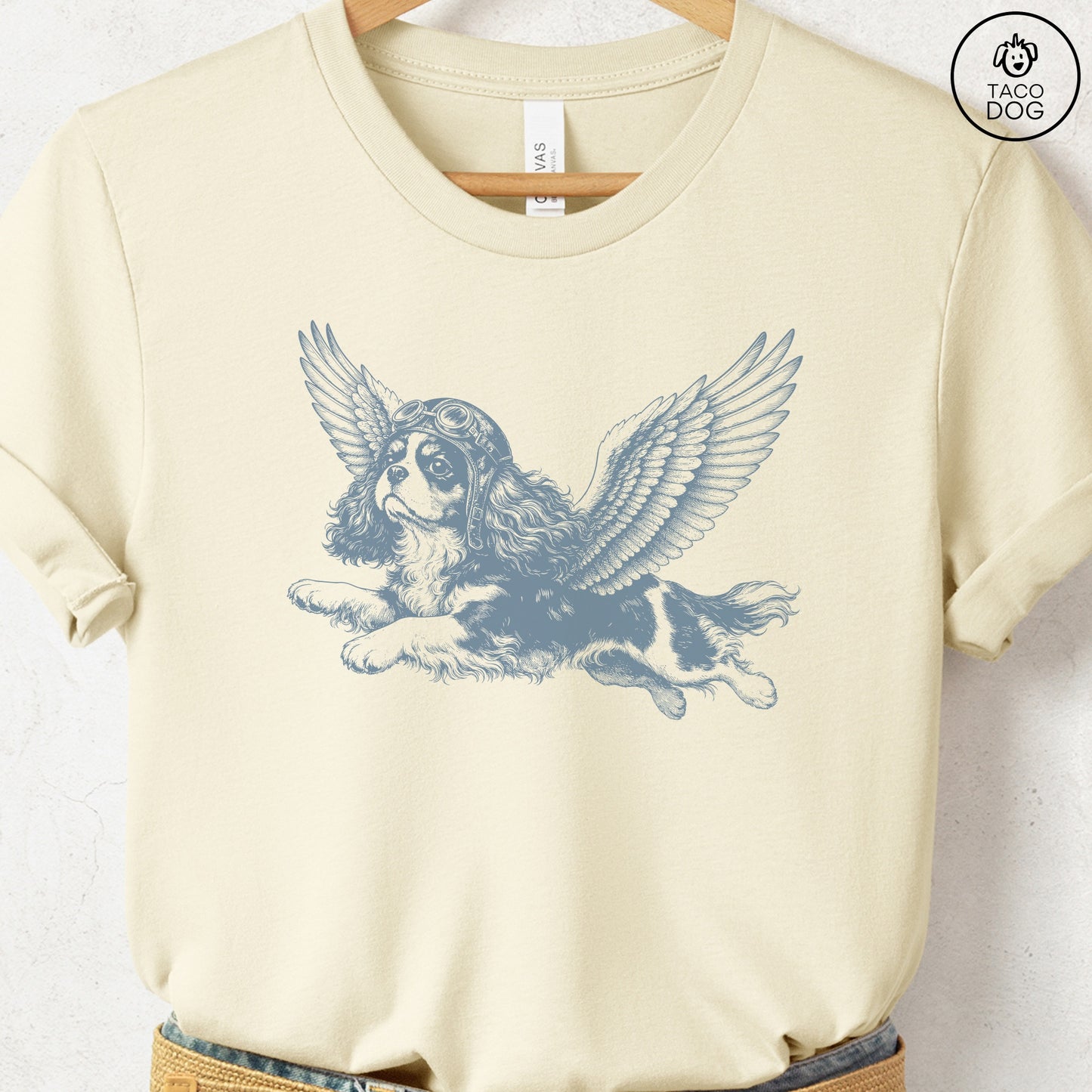 Cavalier King Charles Spaniel Flight Risk T-Shirt Natural Taco-Dog