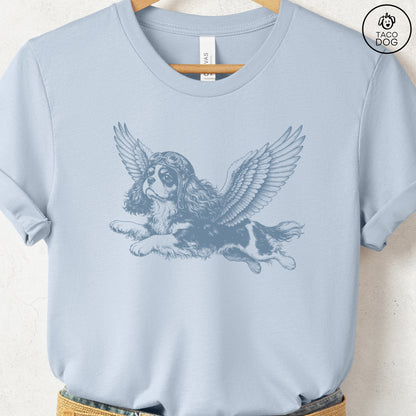 Cavalier King Charles Spaniel Flight Risk T-Shirt Light Blue Taco-Dog