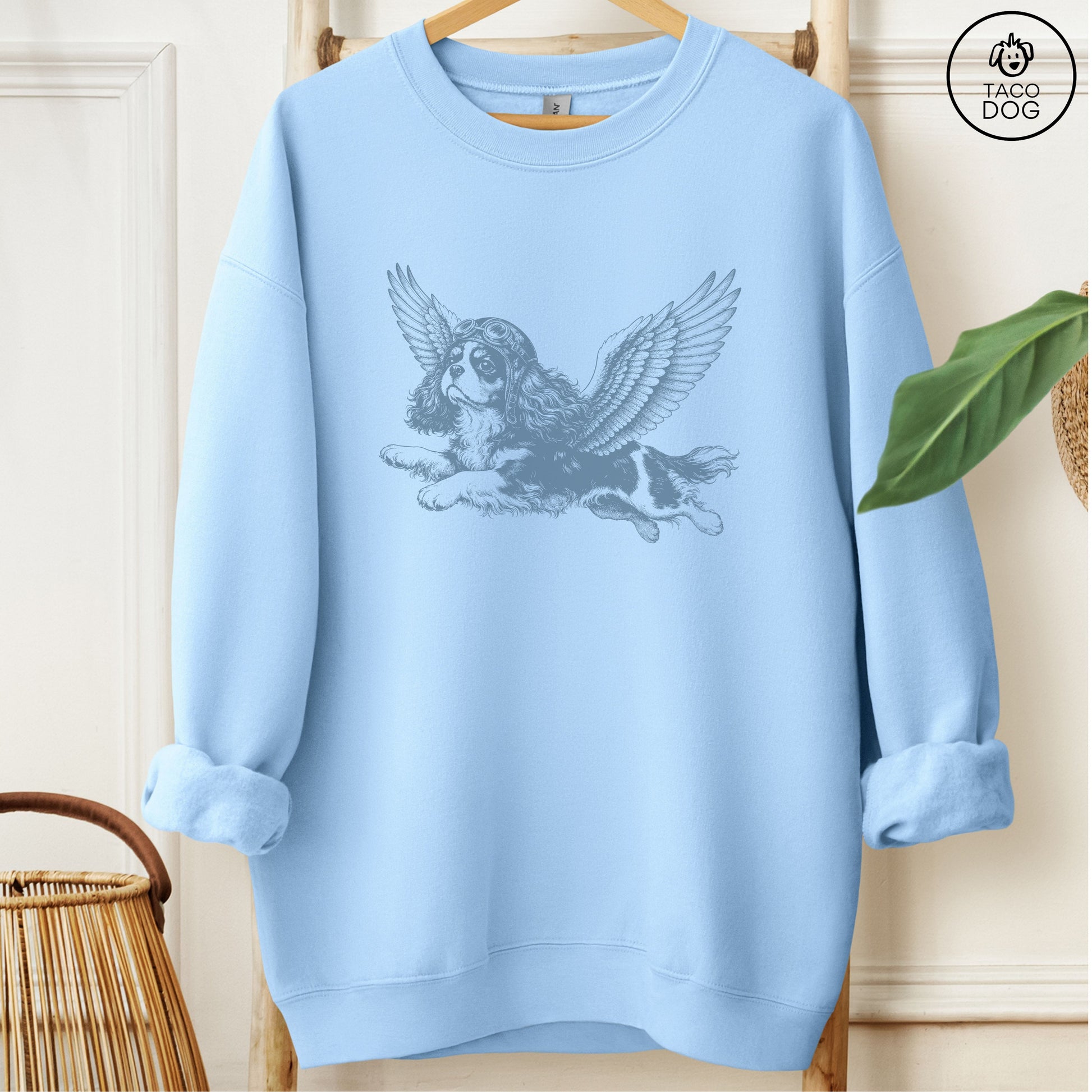 Cavalier King Charles Spaniel Flight Risk Sweatshirt Light Blue Taco-Dog