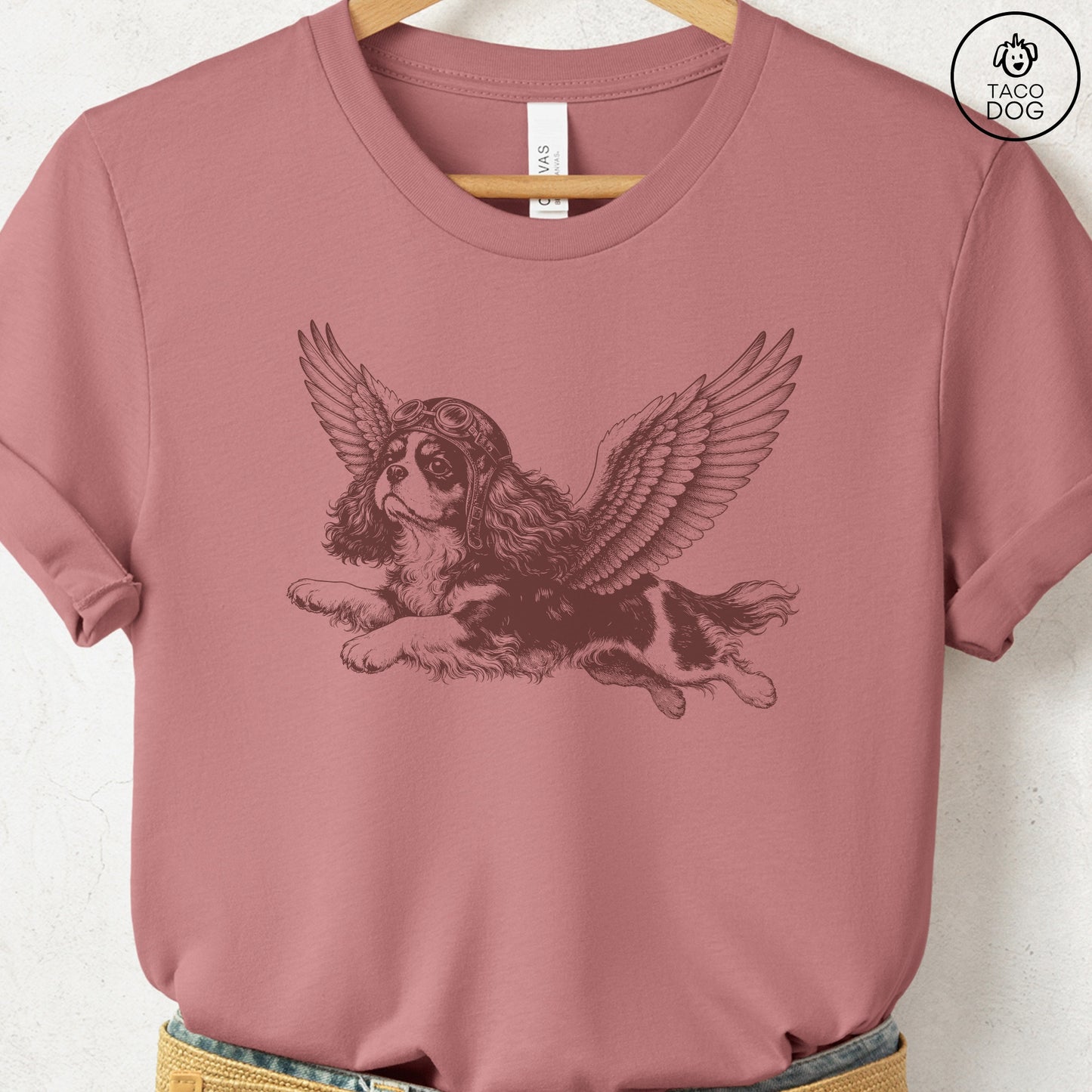 Cavalier King Charles Spaniel Flight Risk T-Shirt Heather Mauve Taco-Dog