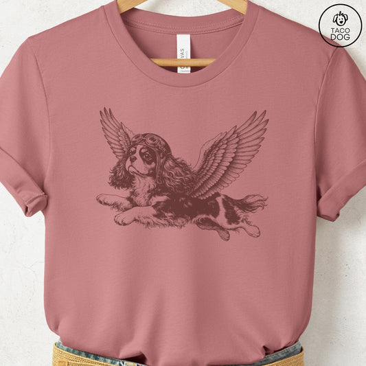 Cavalier King Charles Spaniel Flight Risk T-Shirt Heather Mauve Taco-Dog