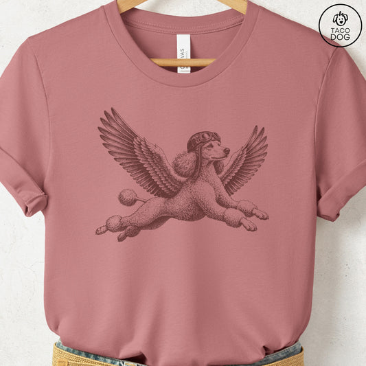 Poodle Flight Risk T-Shirt Heather Mauve S Taco-Dog