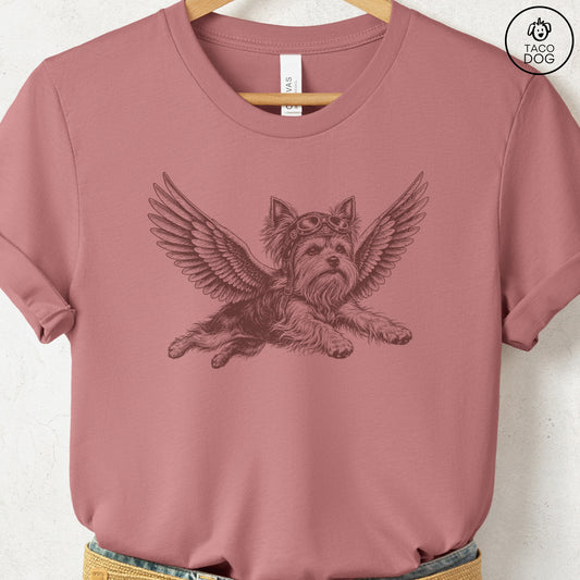 Yorkshire Terrier Yorkie Flight Risk T-Shirt Heather Mauve S Taco-Dog