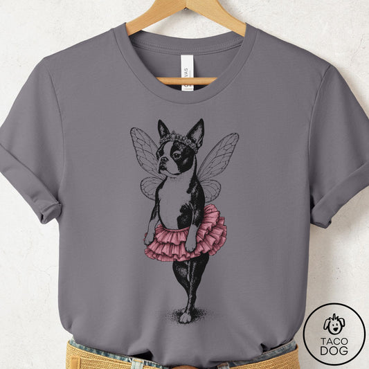 Boston Terrier Fairy Black Ink T-Shirt Storm Taco-Dog