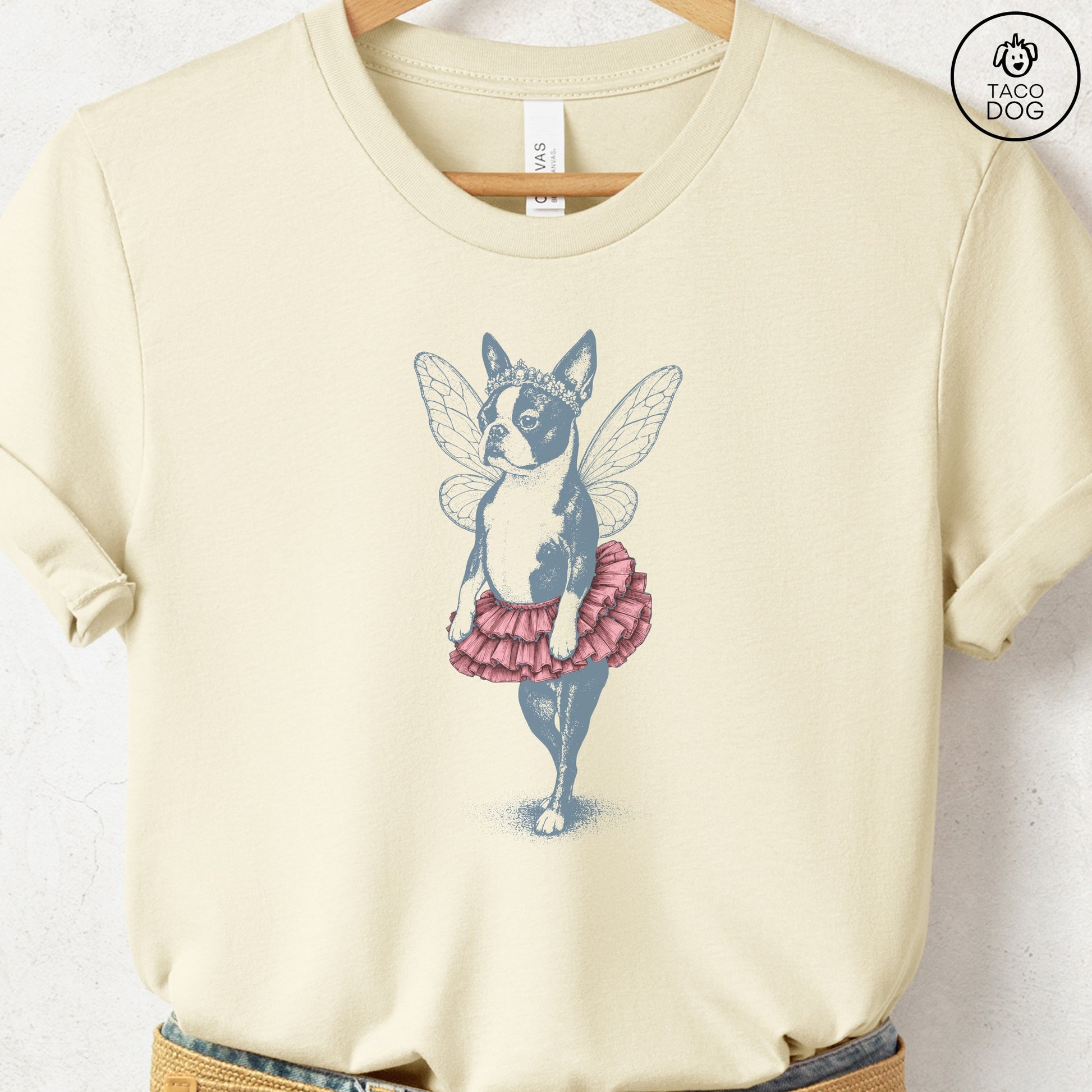 Boston Terrier Fairy T-Shirt Natural S Taco-Dog