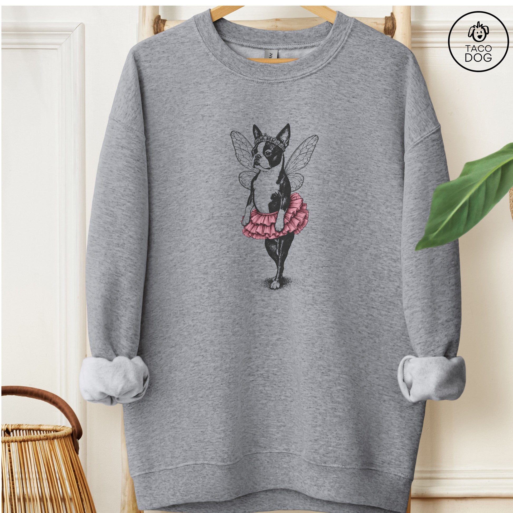 Boston Terrier Fairy Sweatshirt Graphite Heather M Taco-Dog