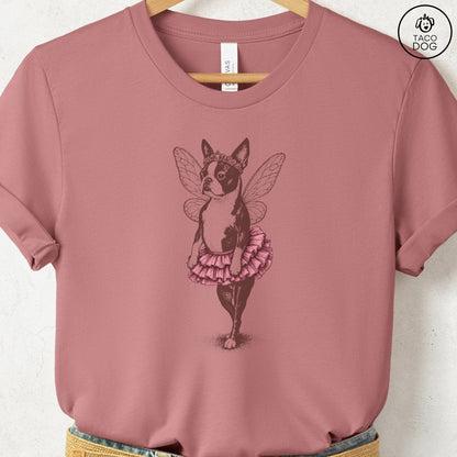 Boston Terrier Fairy T-Shirt Heather Mauve S Taco-Dog