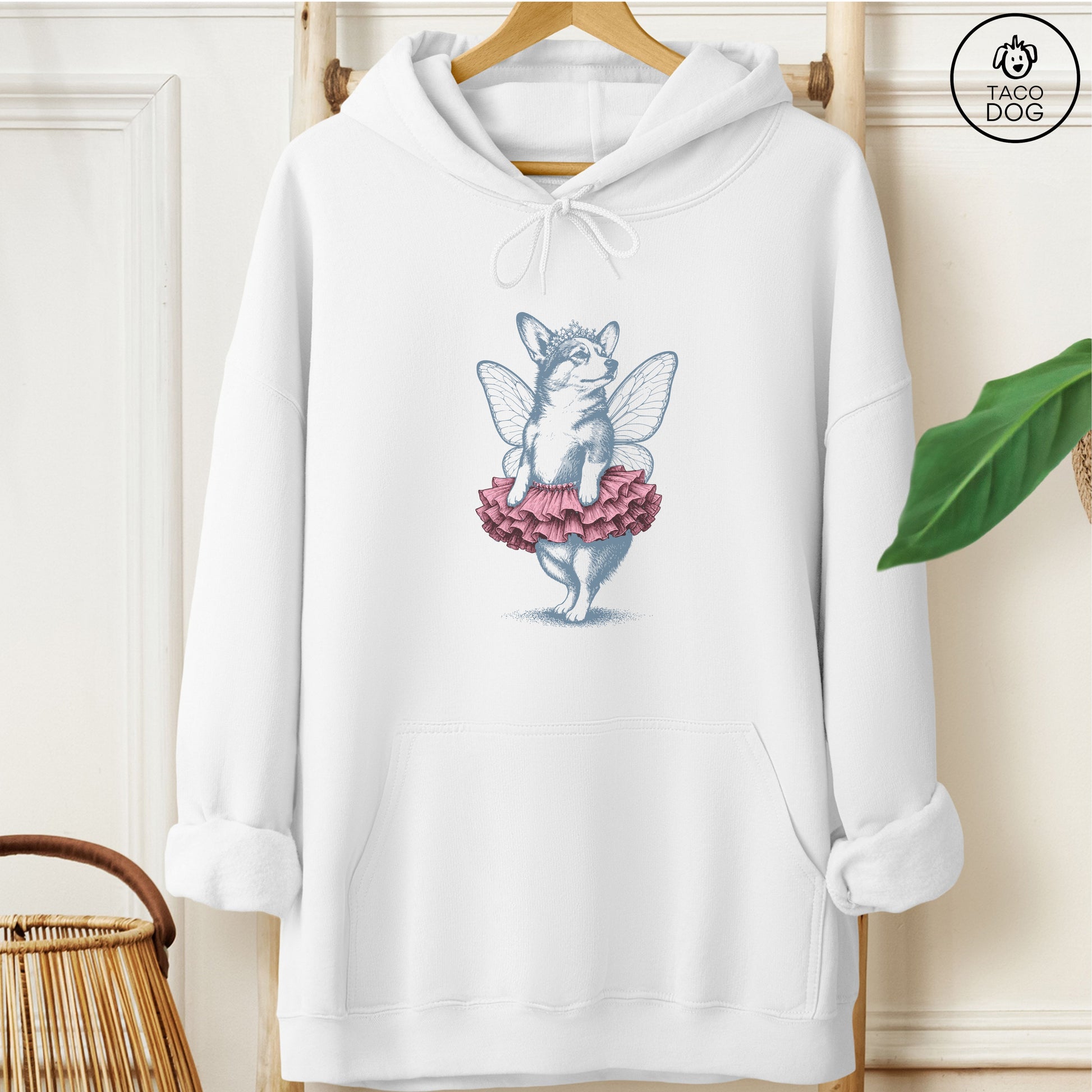 Corgi Fairy Hoodie White Taco-Dog