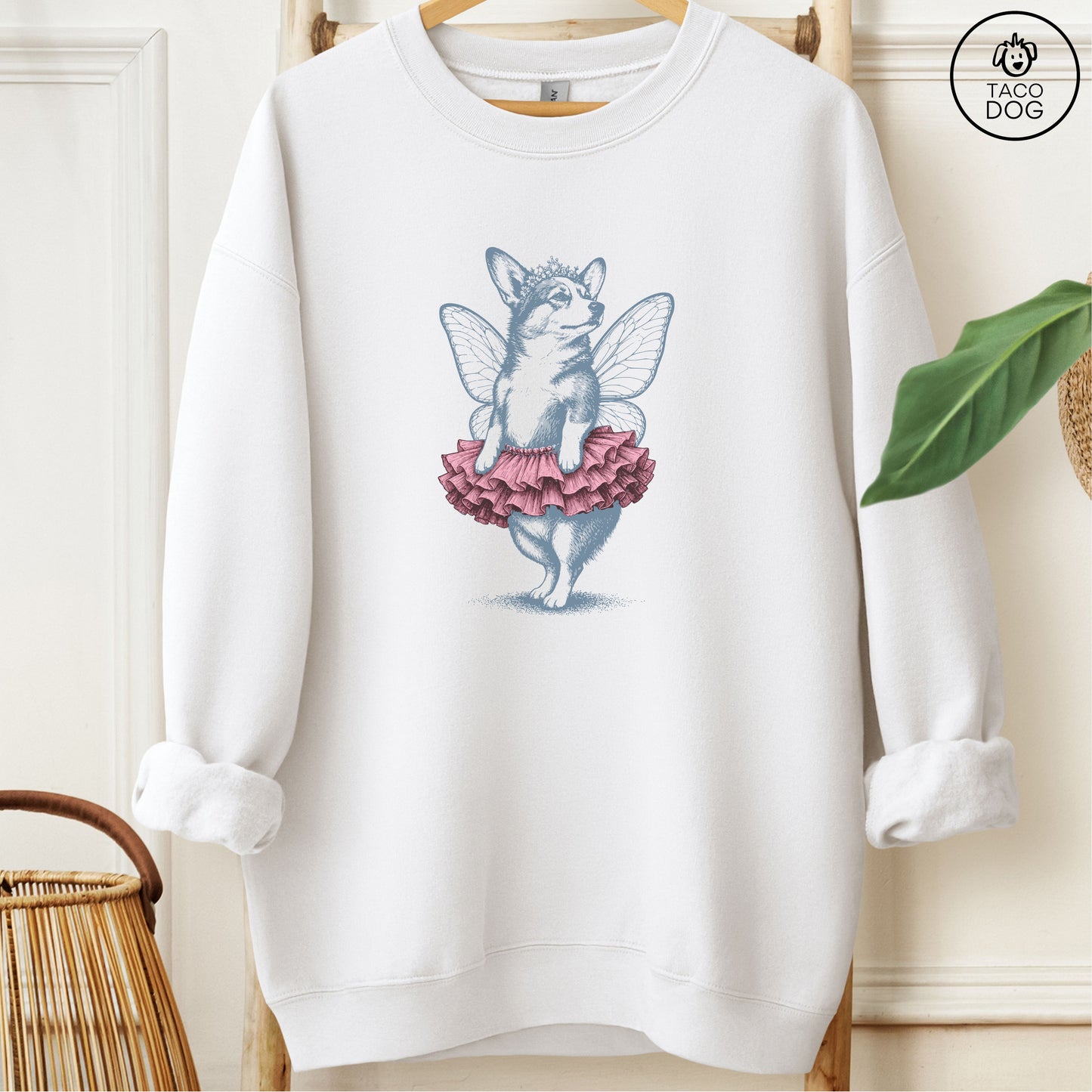 Corgi Fairy Sweatshirt White M Taco-Dog