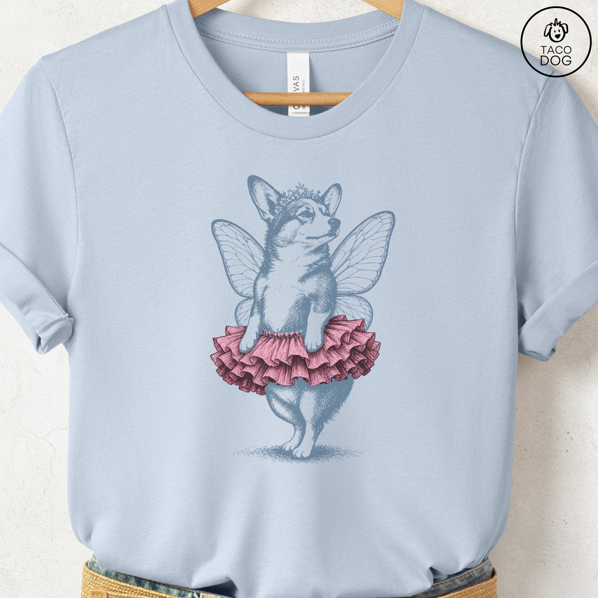 Corgi Fairy T-Shirt Light Blue S Taco-Dog