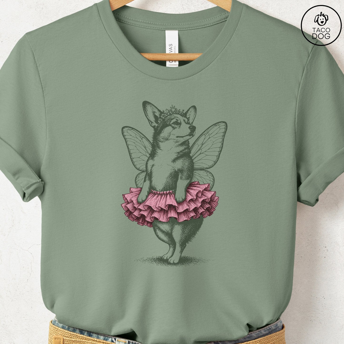 Corgi Fairy T-Shirt Sage S Taco-Dog