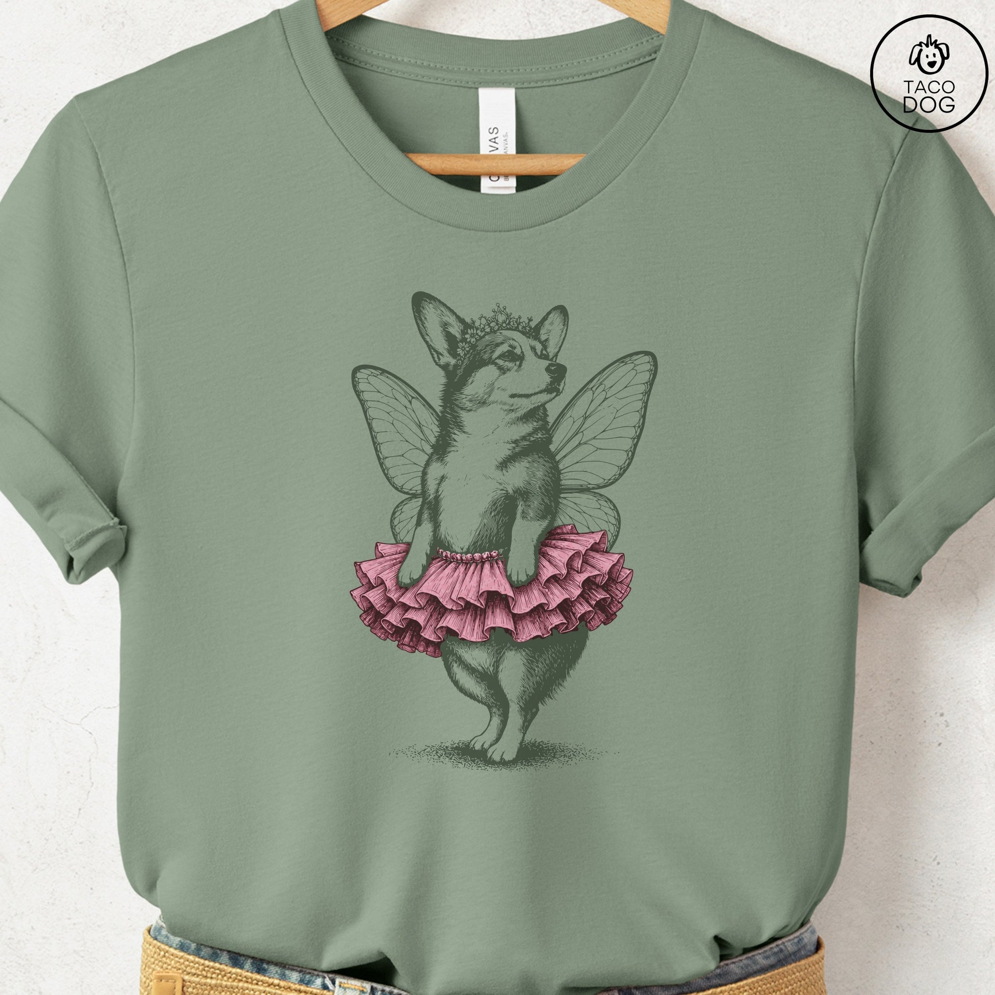 Corgi Fairy T-Shirt Sage S Taco-Dog
