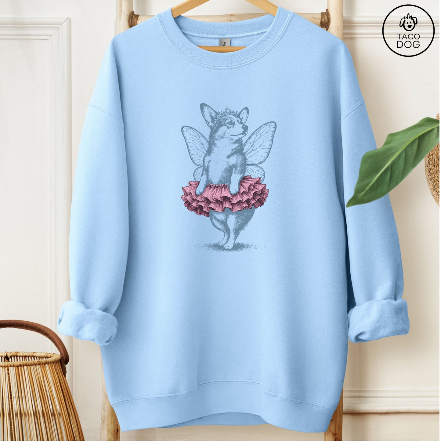 Corgi Fairy Sweatshirt Light Blue M Taco-Dog