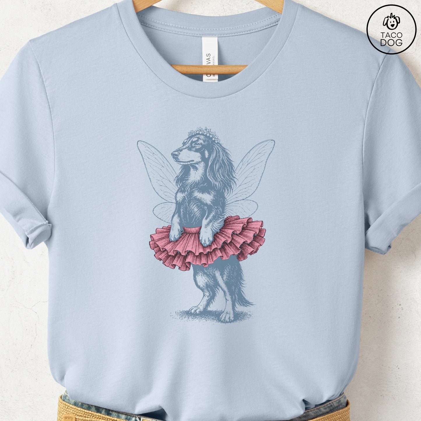 Dachshund Fairy T-Shirt Light Blue S Taco-Dog
