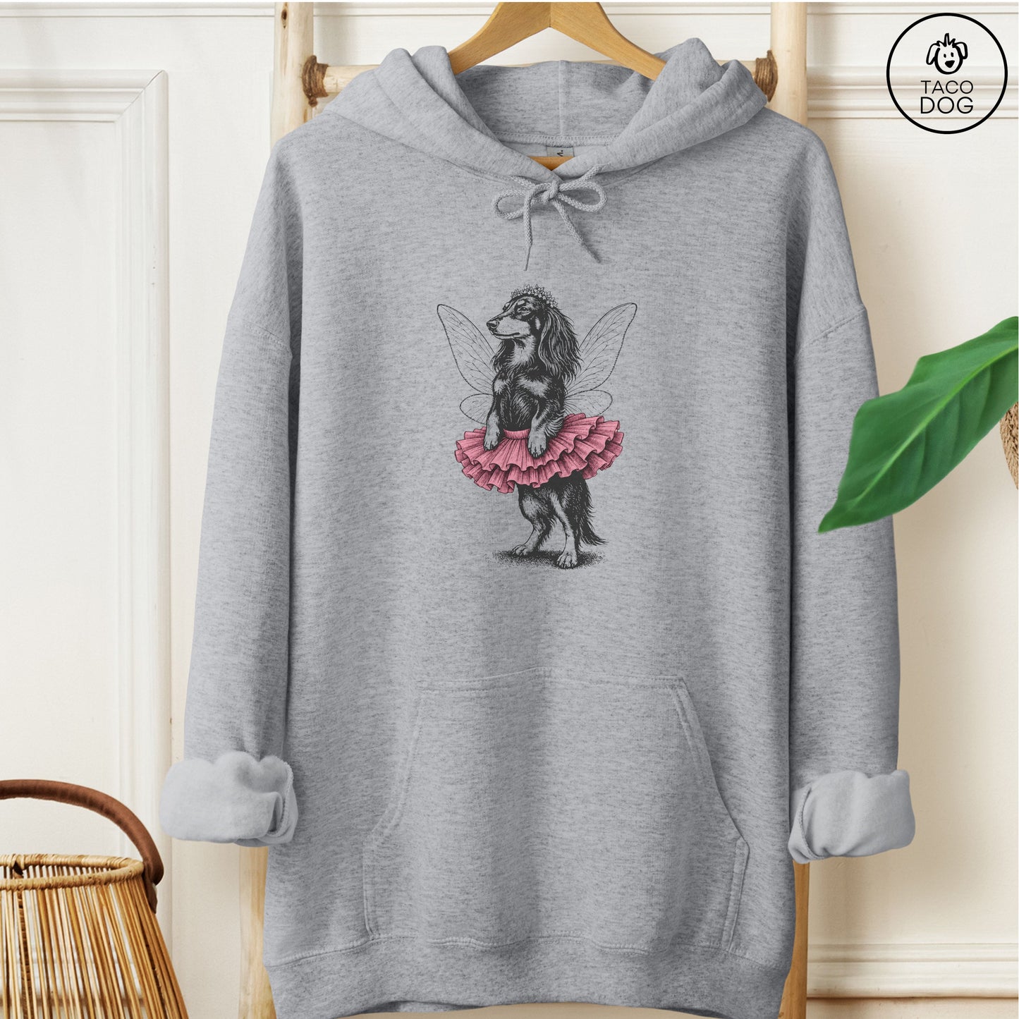 Dachshund Fairy Hoodie Graphite Heather Taco-Dog