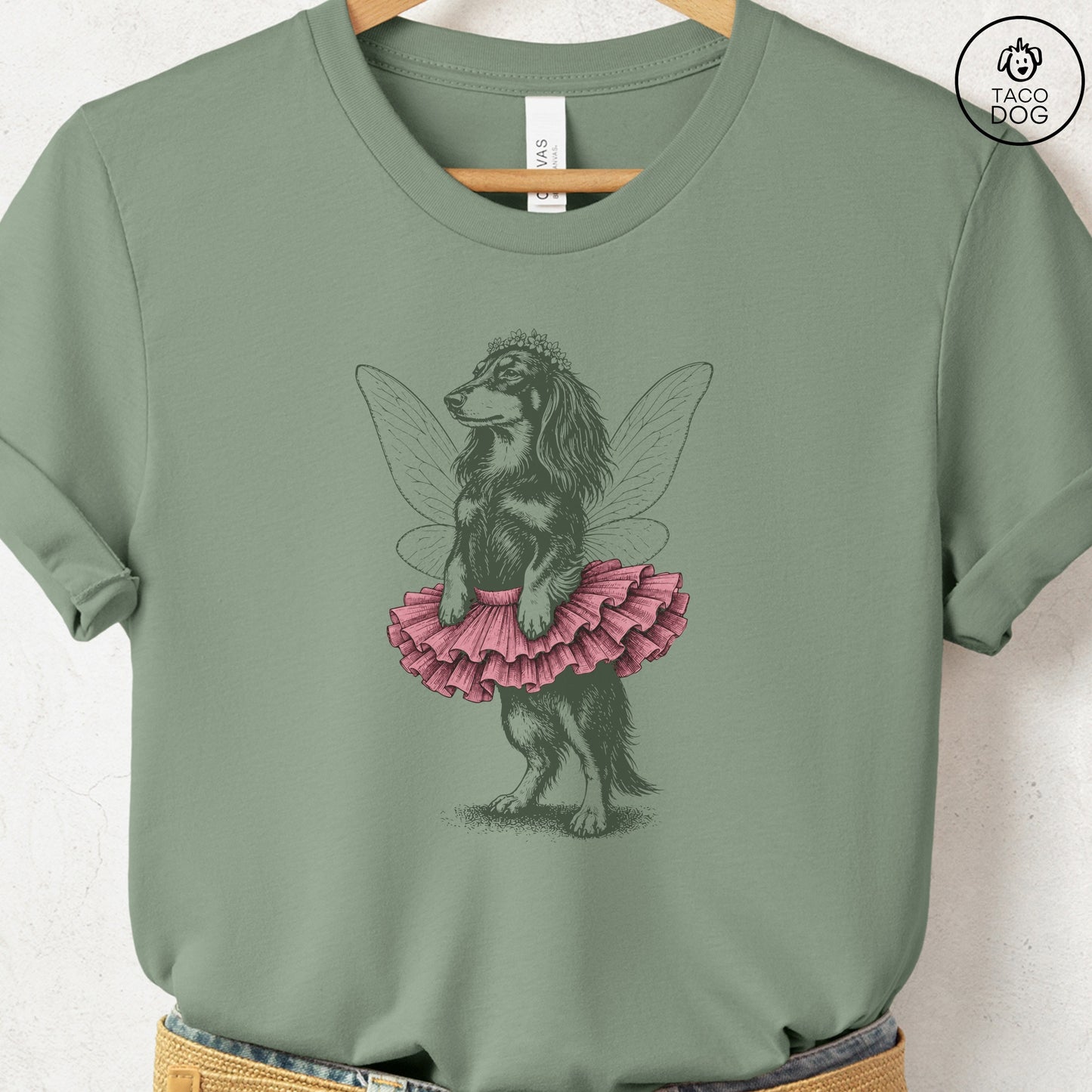 Dachshund Fairy T-Shirt Sage S Taco-Dog