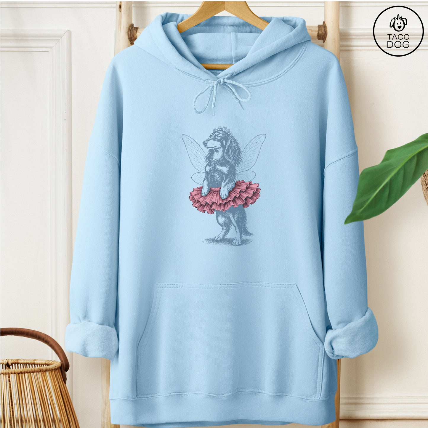 Dachshund Fairy Hoodie Light Blue Taco-Dog