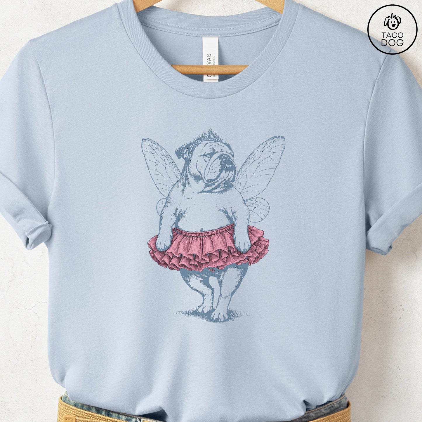 English Bulldog Fairy T-Shirt Light Blue S Taco-Dog