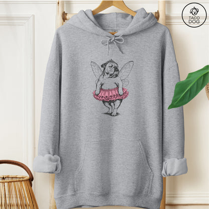 English Bulldog Fairy Hoodie Graphite Heather Taco-Dog
