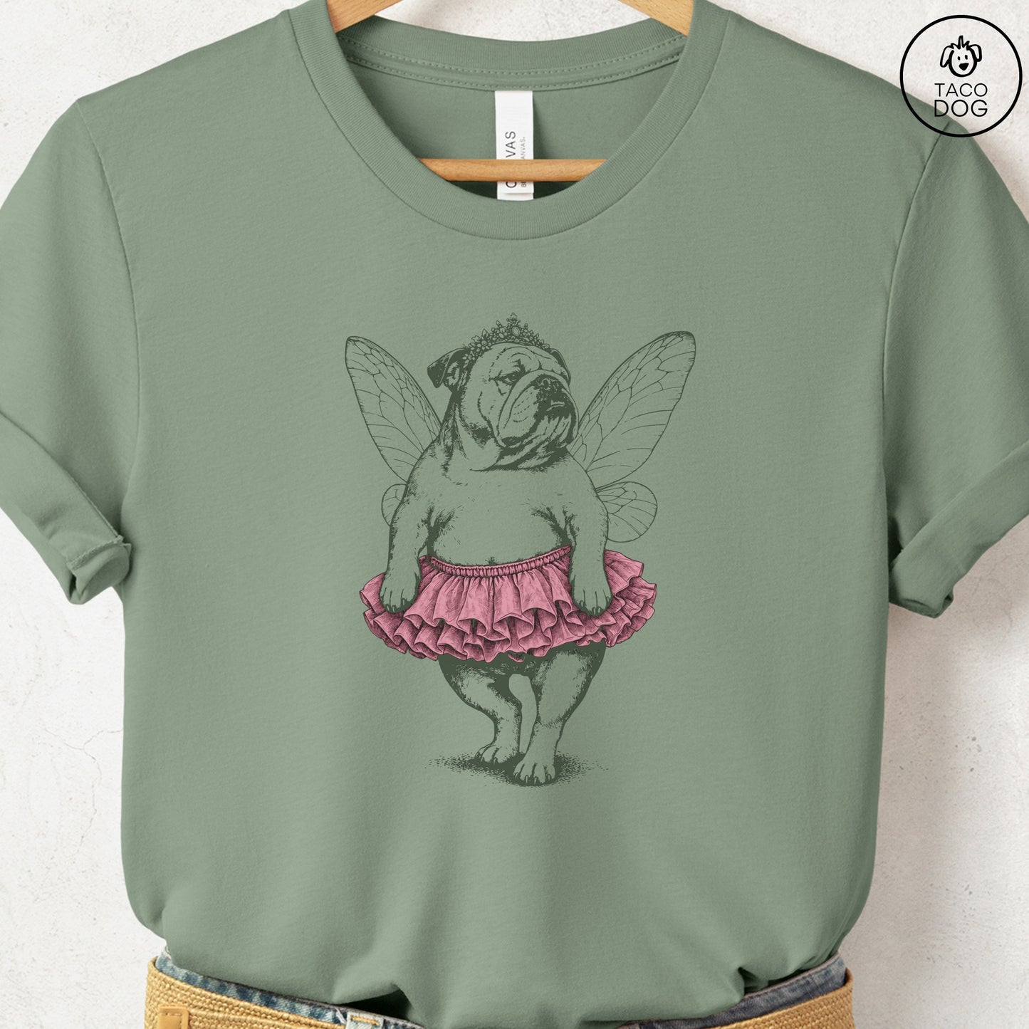 English Bulldog Fairy T-Shirt Sage S Taco-Dog