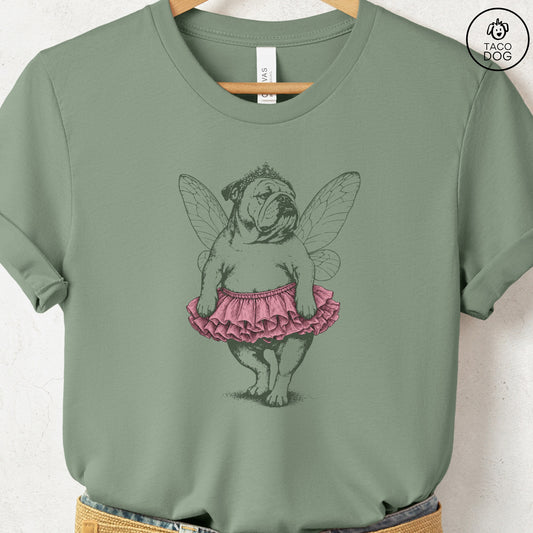 English Bulldog Fairy T-Shirt Sage Taco-Dog