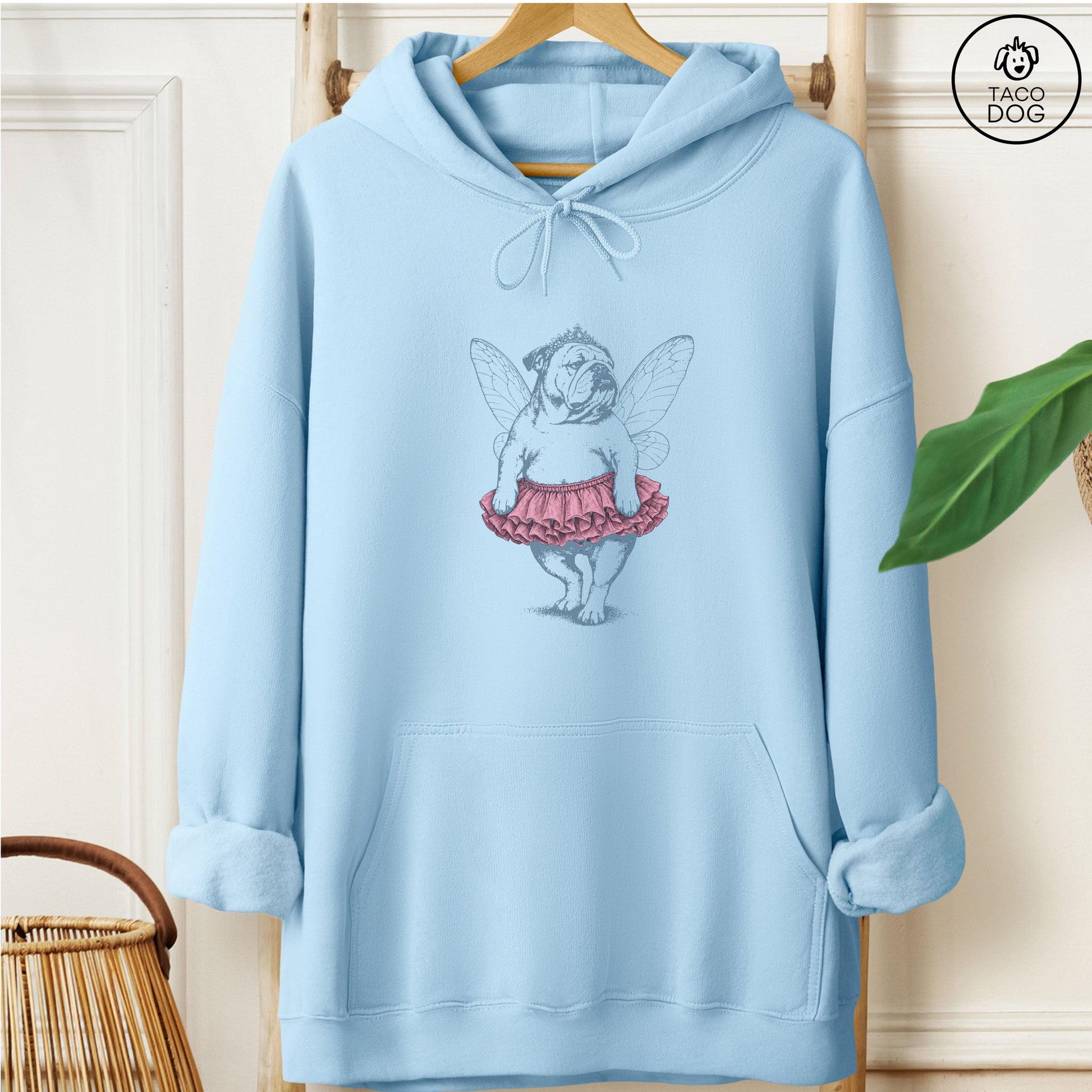English Bulldog Fairy Hoodie Light Blue Taco-Dog