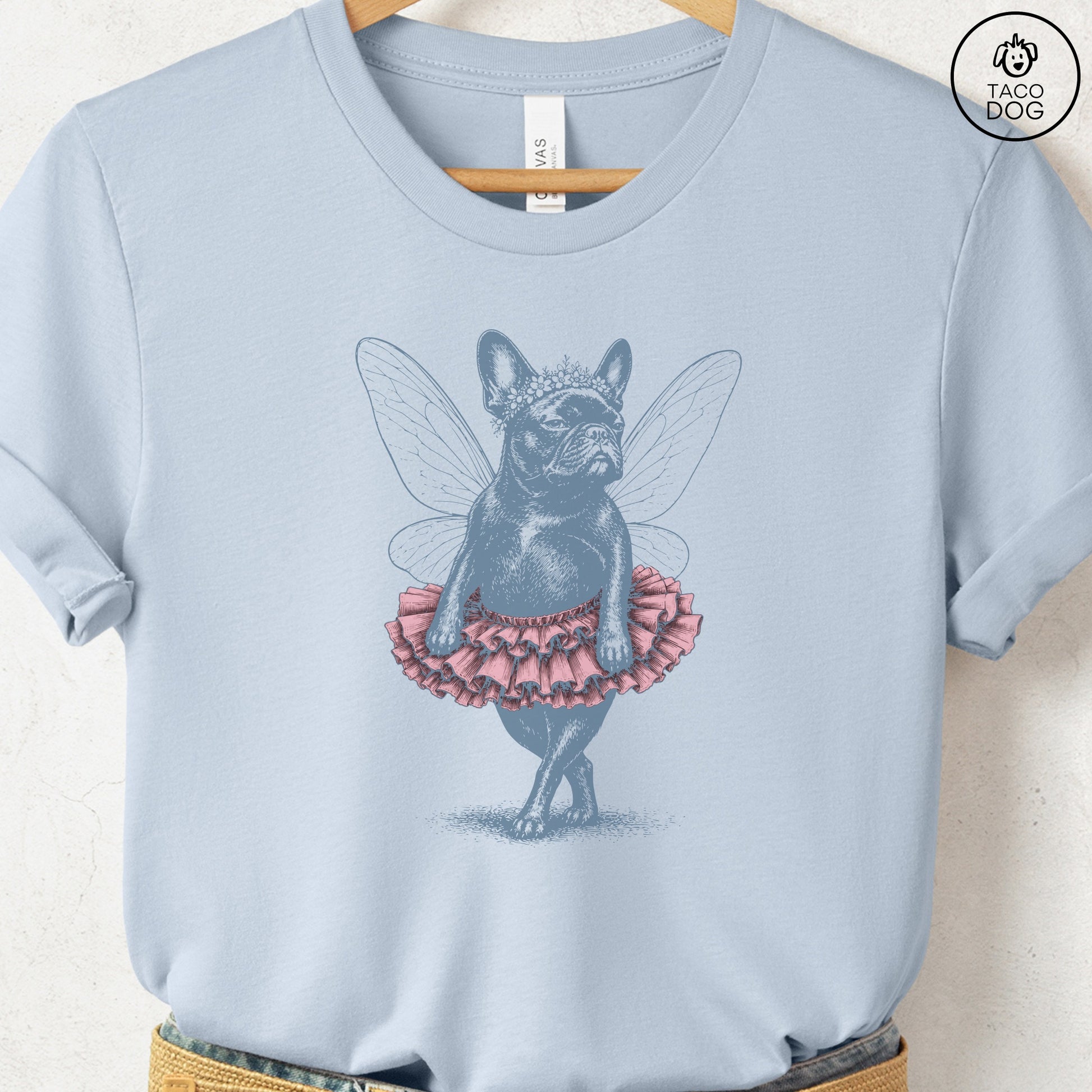 French Bulldog Frenchie Fairy T-Shirt Light Blue S Taco-Dog