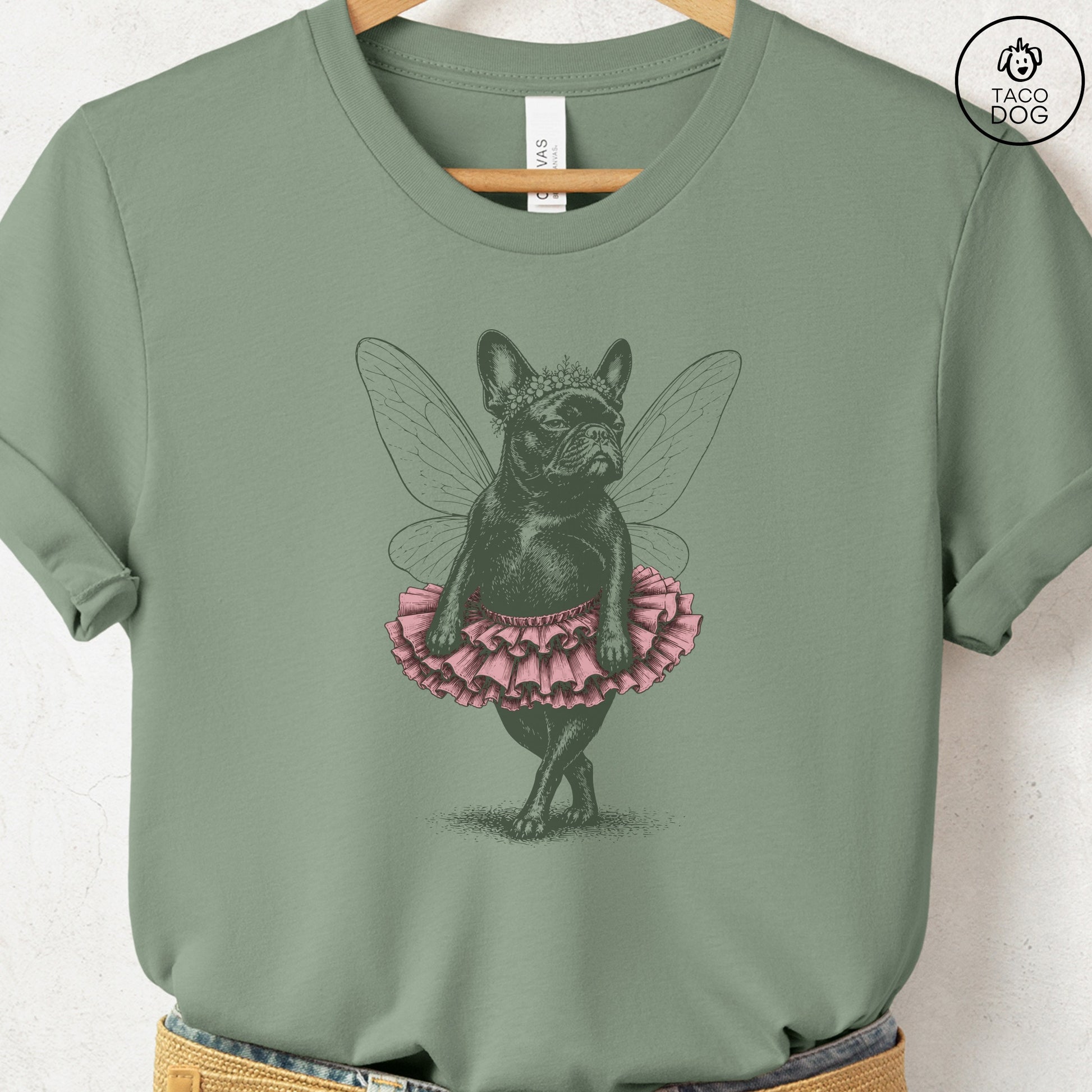 French Bulldog Frenchie Fairy T-Shirt Sage S Taco-Dog