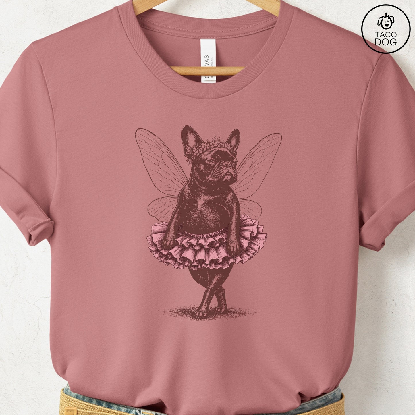 French Bulldog Frenchie Fairy T-Shirt Heather Mauve S Taco-Dog