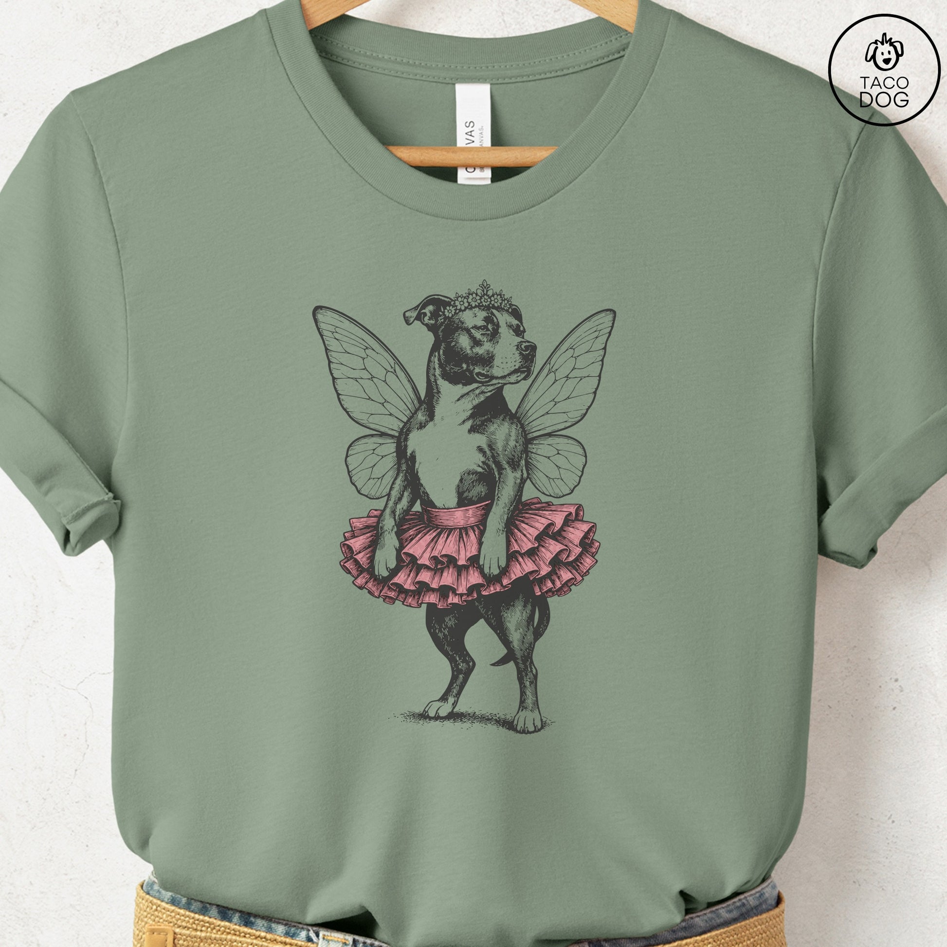 Pitbull Fairy T-Shirt Sage S Taco-Dog