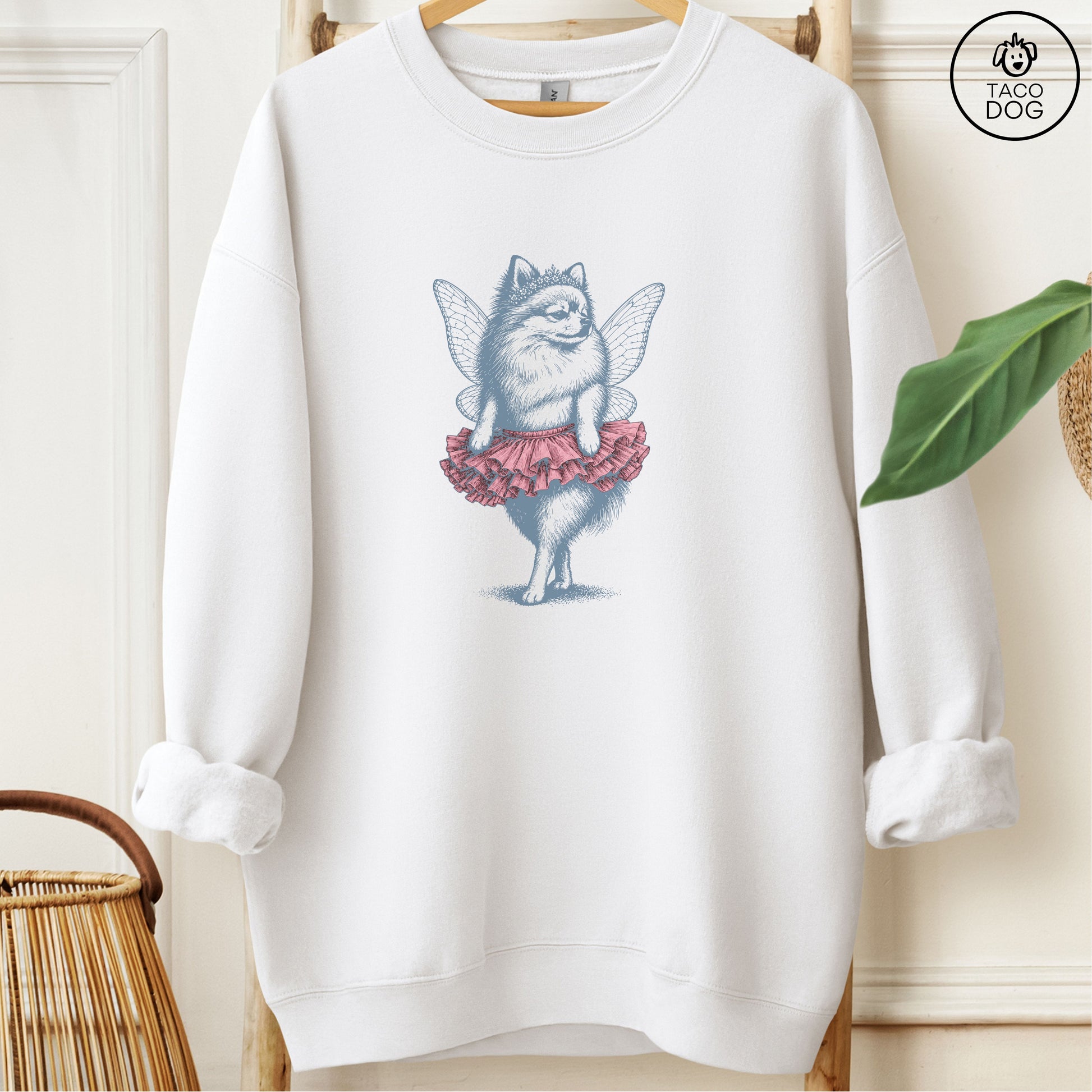 Pomeranian Fairy Sweatshirt White M Taco-Dog
