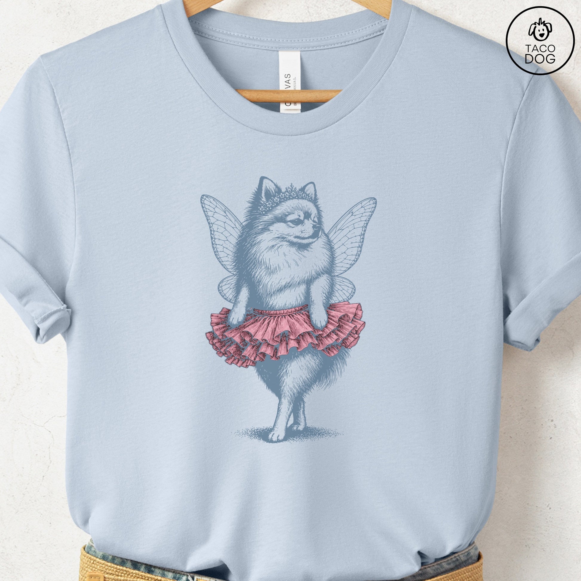 Pomeranian Fairy T-Shirt Light Blue S Taco-Dog
