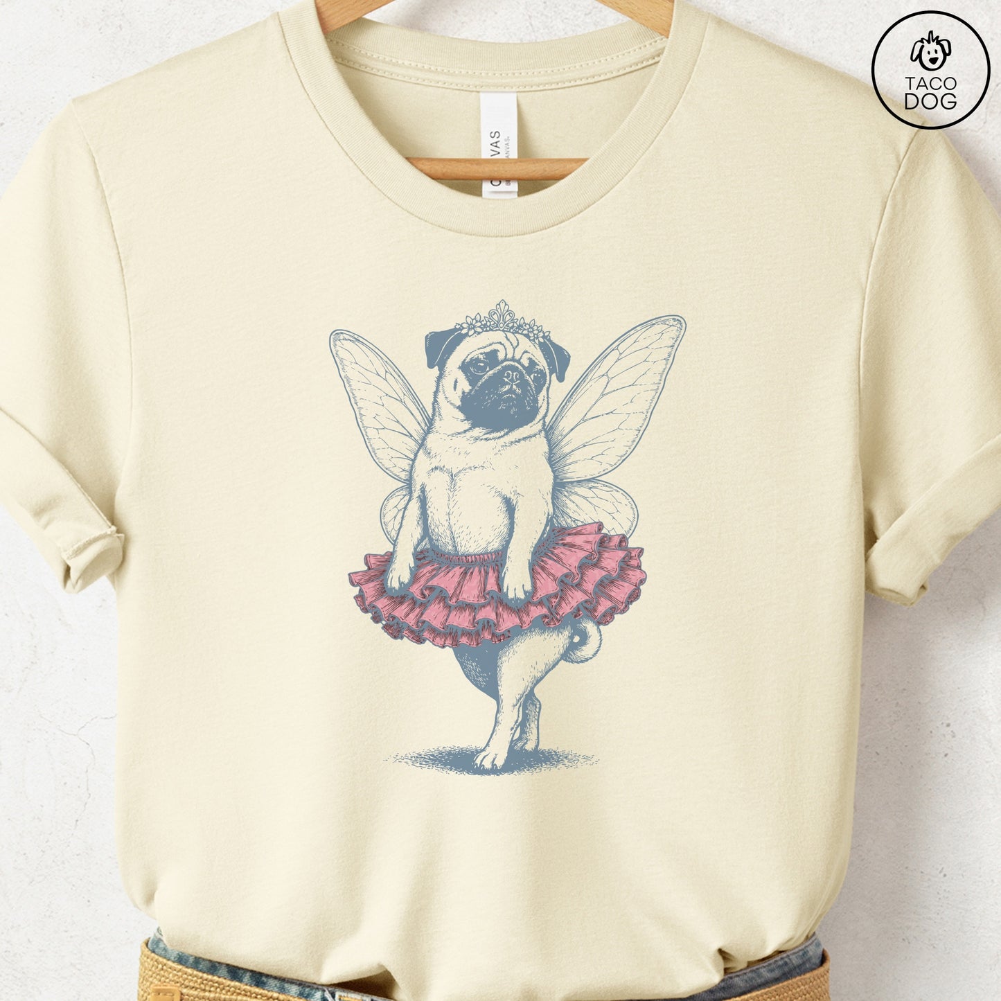 Pug Fairy T-Shirt Natural S Taco-Dog