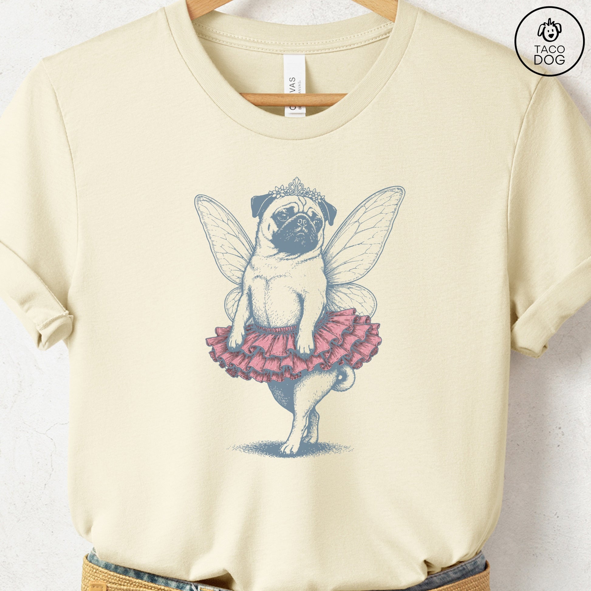 Pug Fairy T-Shirt Natural S Taco-Dog