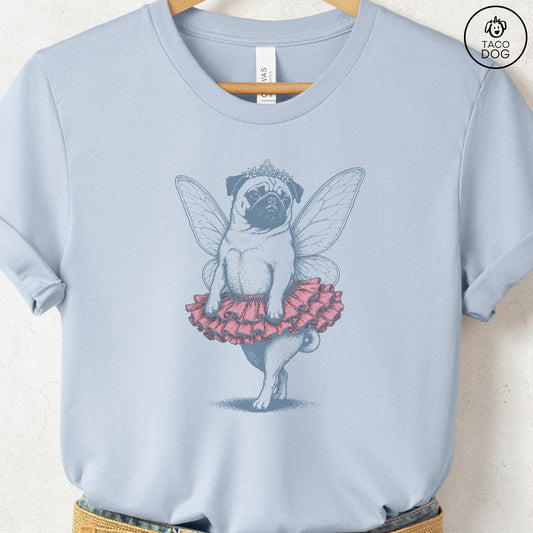 Pug Fairy T-Shirt Light Blue Taco-Dog