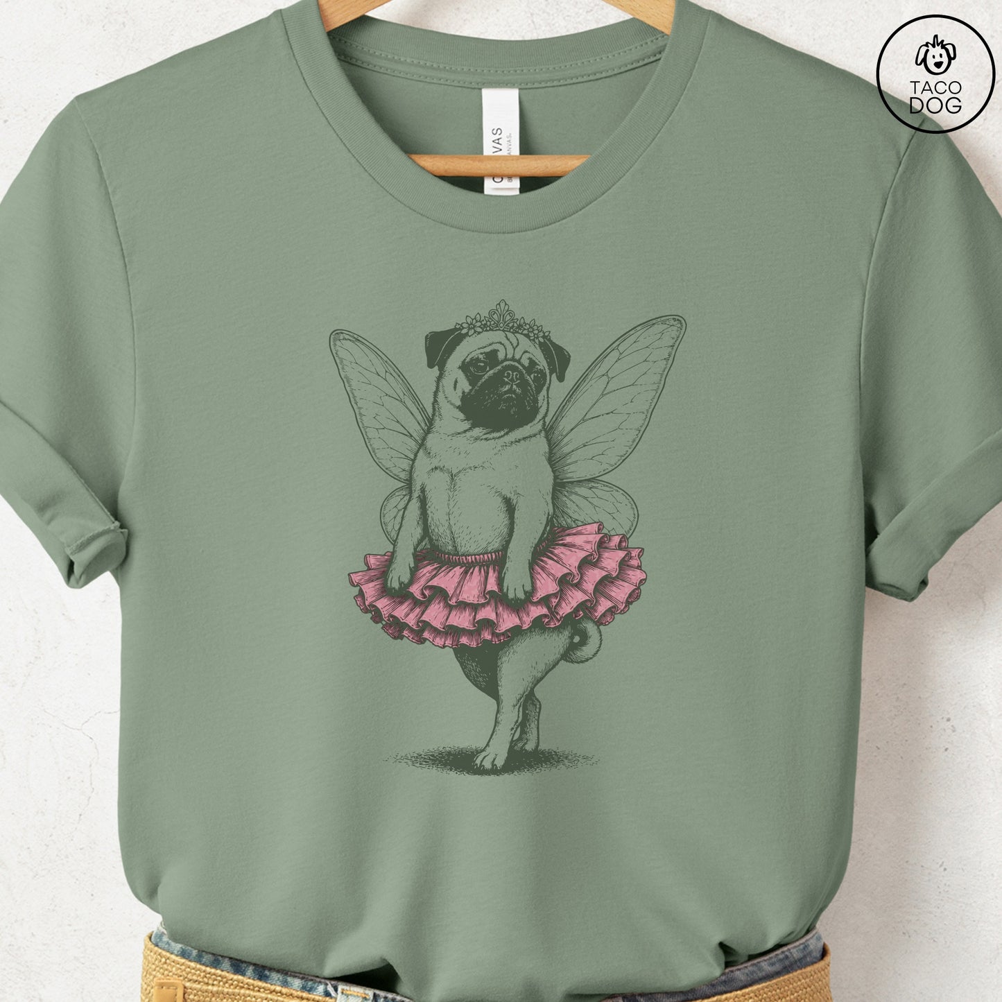 Pug Fairy T-Shirt Sage S Taco-Dog