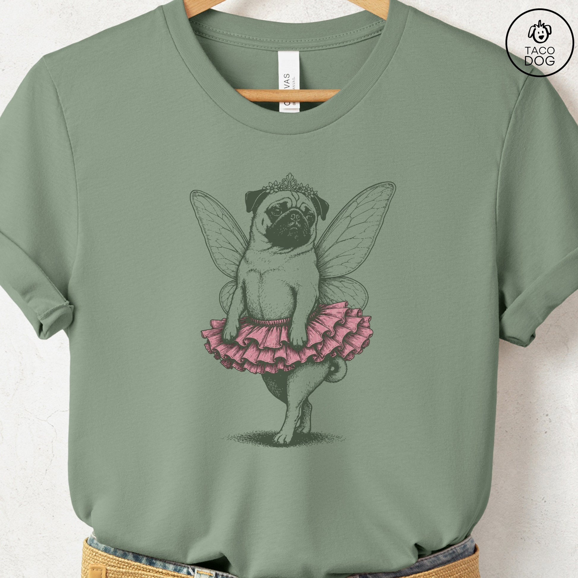 Pug Fairy T-Shirt Sage S Taco-Dog
