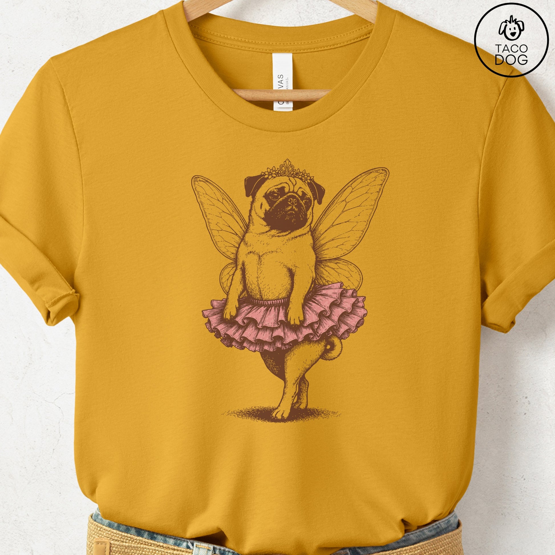Pug Fairy T-Shirt Mustard S Taco-Dog