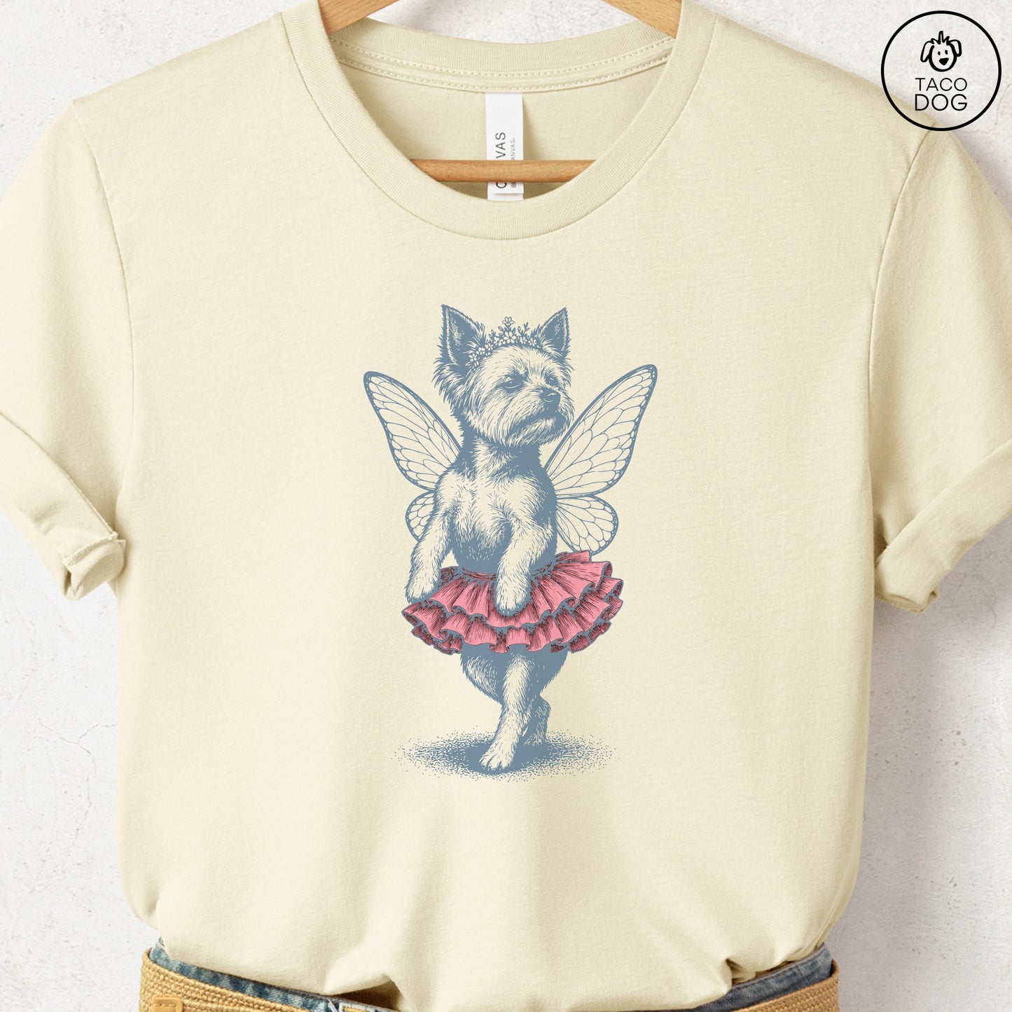 Yorkshire Terrier Yorkie Fairy T-Shirt Natural Taco-Dog